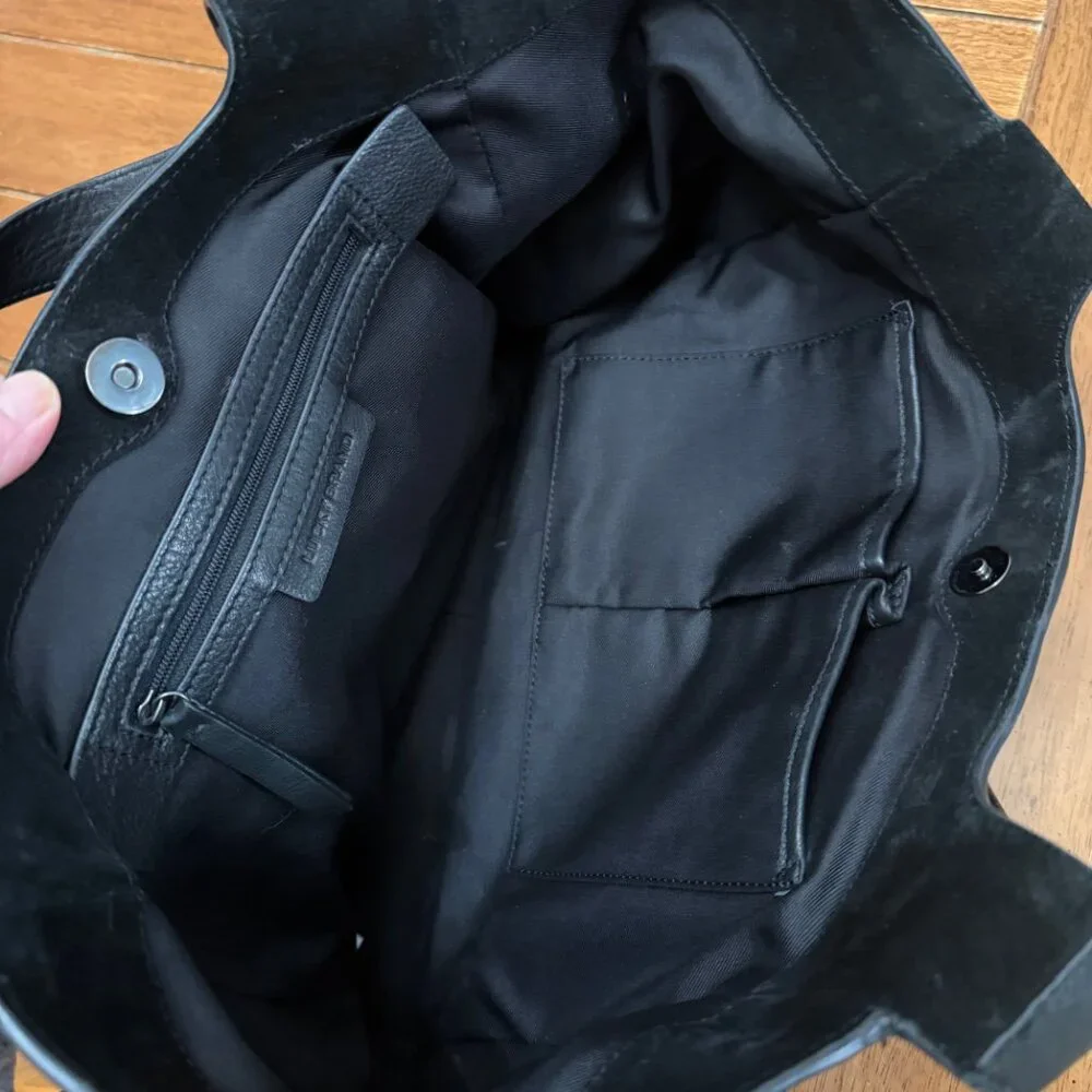 Lucky Brand Black Leather Tote Bag | Braided Leather & Fringe | Multi-Pocket - Picture 2 of 4
